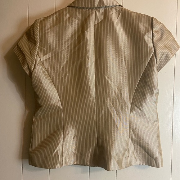 Jenna short sleeve collared buttoned pinstripe tan white blazer jacket 10 - Picture 6 of 8